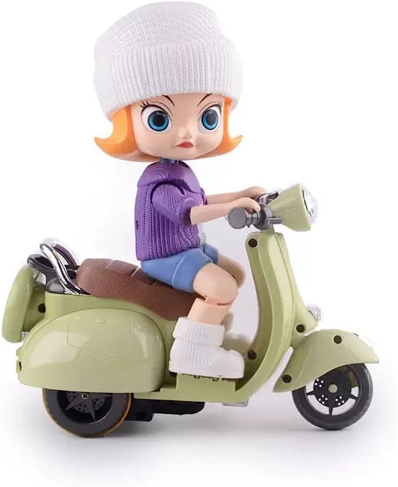  Doll Set with Remote Control Toy Electric Scooter for Kids with  LED Lights Music and 360° Rotation : Toys & Games