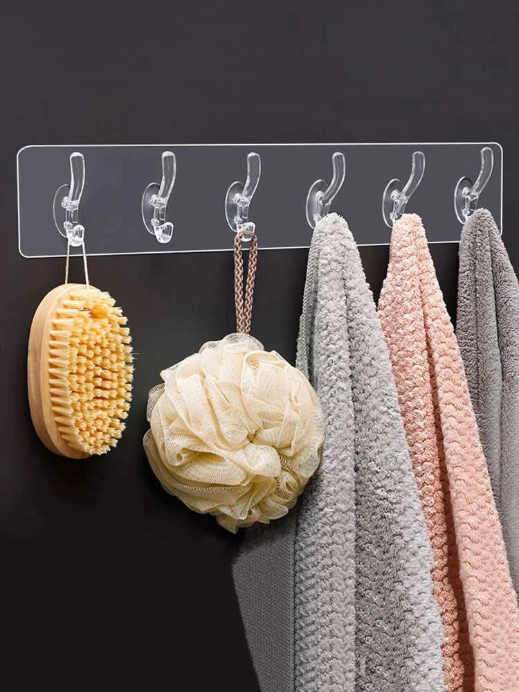 Transparent 6 Hooks Self-Adhesive Heavy-Duty Wall Clothes Hanger – Suxus  Shopee